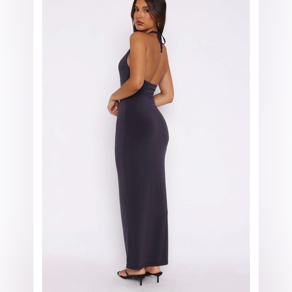 White Fox We All Want More Halter Neck Maxi Dress Charcoal Blue - Picture 4 of 9